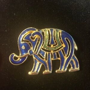 Vintage Abstract Black Elephant Gold Tone Brooch